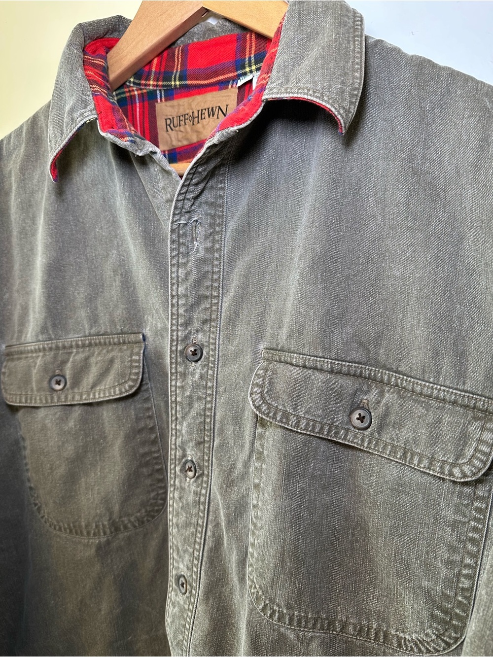 Ruff Hewn Washed Gray Flannel-Lined Work Shirt Men’s Size Large Reg.
